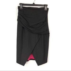 Black Halo Ruched Sheath Faux Wrap Knee Length Pencil Skirt Black Size 2